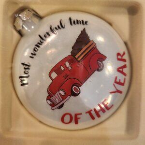 Red Farm Truck Christmas Ornament Most Wonderful Time Of The Year 4" New In Box